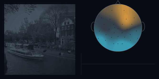 Animation showing a naturalistic scene alongside the scalp topography of the brain response recorded while it was viewed